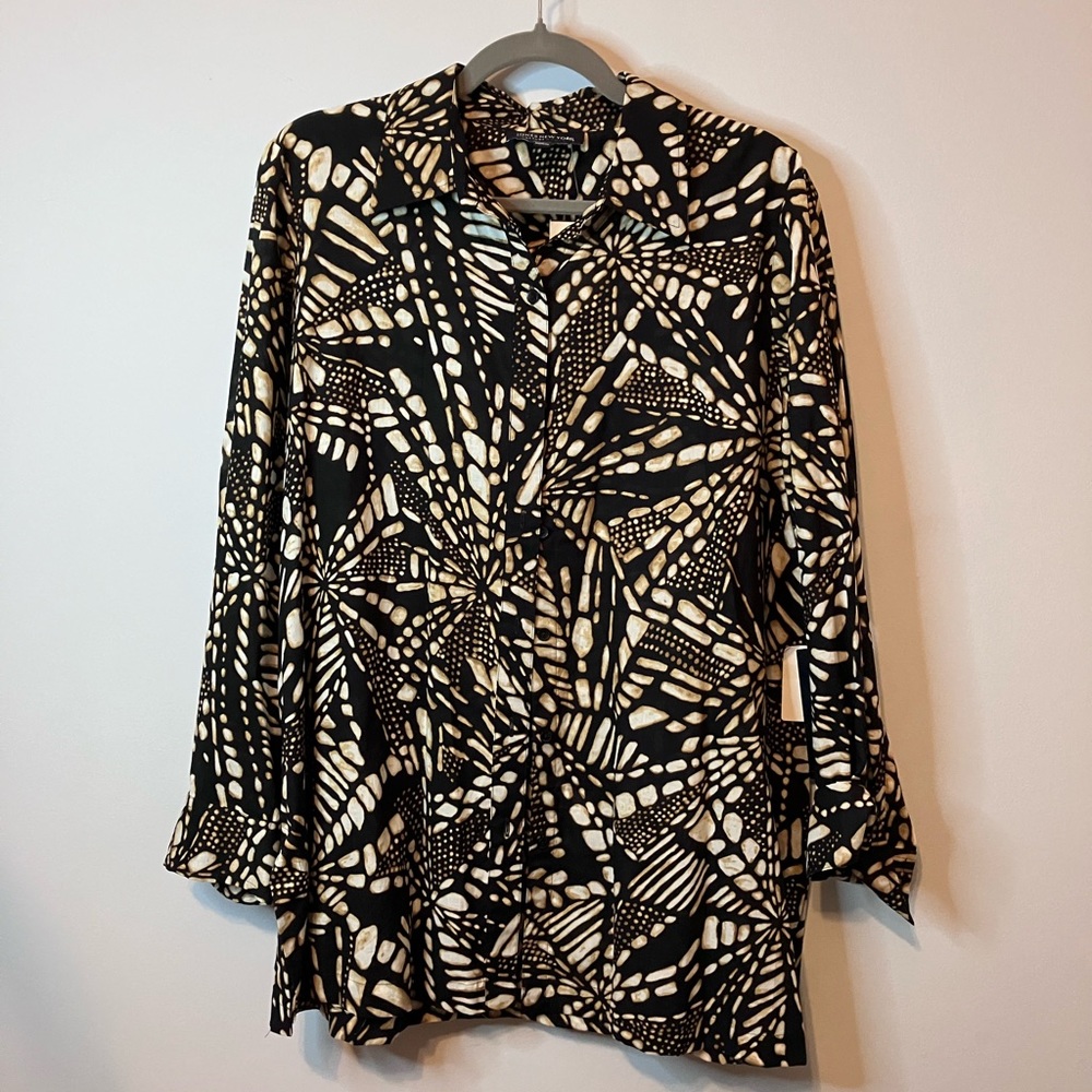 NWT Jones New York Geometric Print Button-down 1X Plus size 100% cotton
